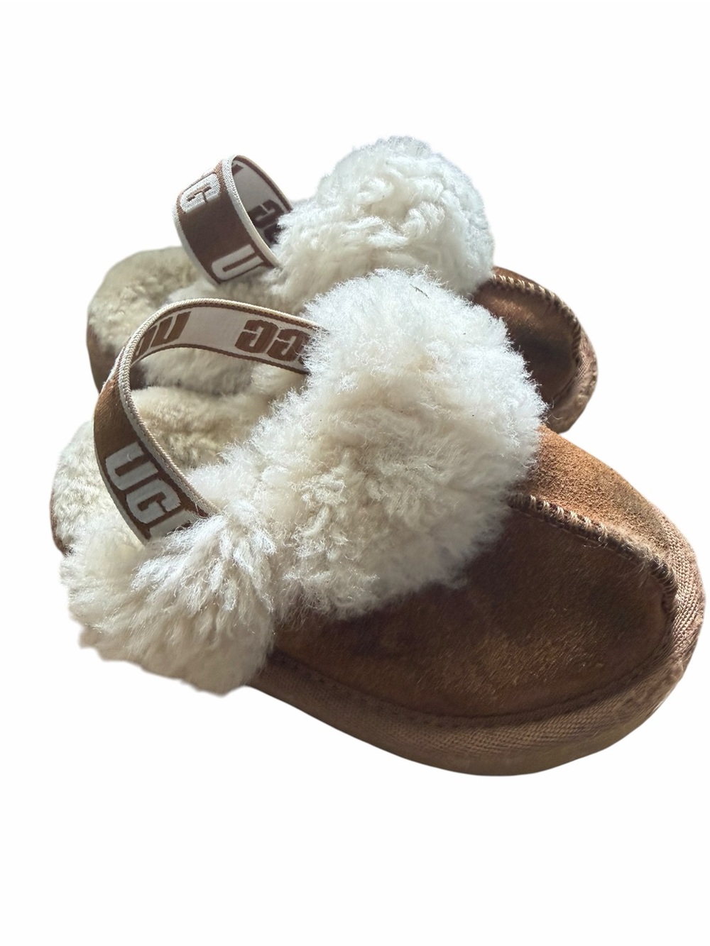 UGG Baby Chestnut Brown Slippers with Cream Fur Trim
